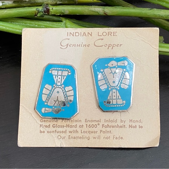 Indian Lore Genuine Copper Porcelain Enamel Inlaid Thunderbird Clip On Earrings - Picture 2 of 11